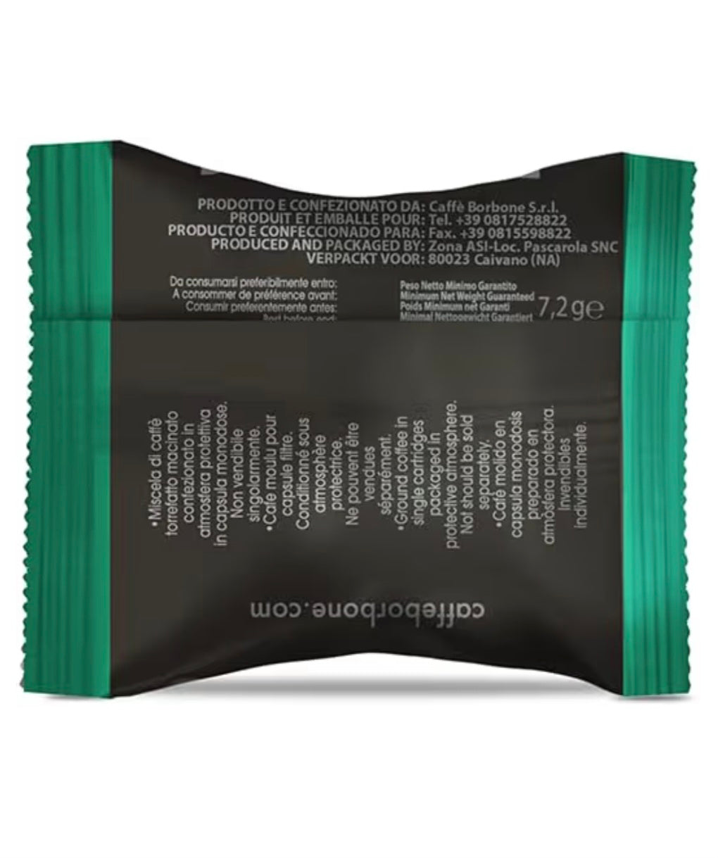 100 Capsule Borbone Miscela VERDE DEK
Compatibili con macchine a marchio Lavazza®* Espresso Point®*