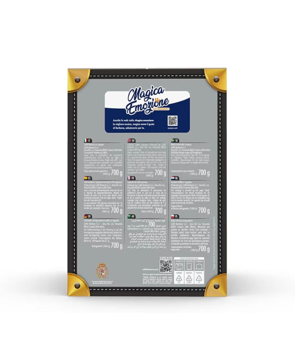 100 Capsule Borbone Miscela ROSSA
Compatibili con macchine a marchio Lavazza®* Espresso Point®*