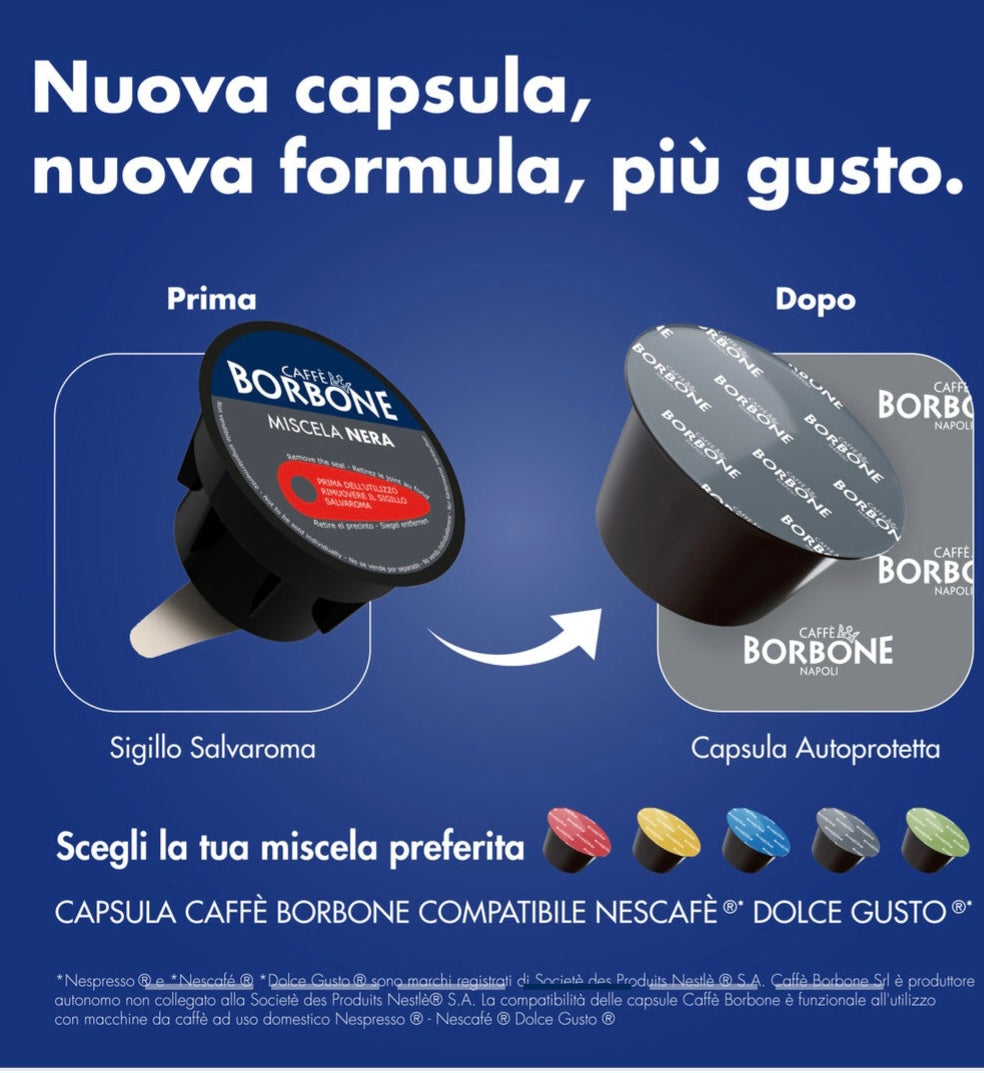 50 Nuove Capsule Borbone Compatibili con Macchine da Caffè Nescafè®* Dolce Gusto®* Miscela Nera