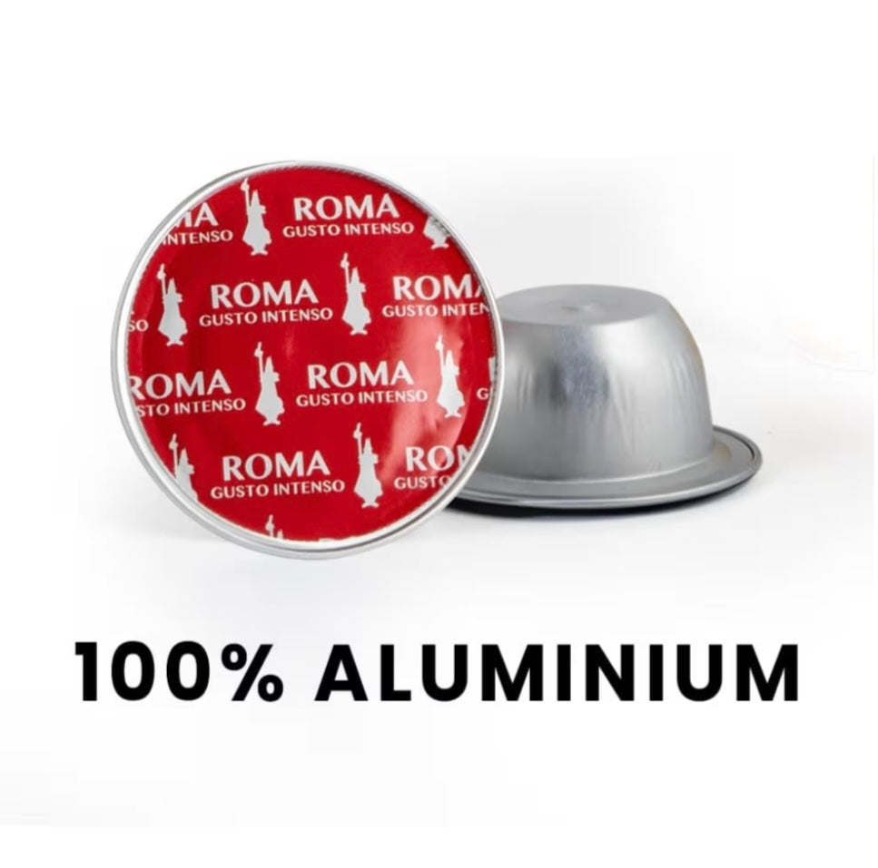 Bialetti Caffè d'Italia, Box 72 Capsule, Roma, Intensità 9, Compatibili con Macchine Bialetti sistema chiuso, 100% Alluminio