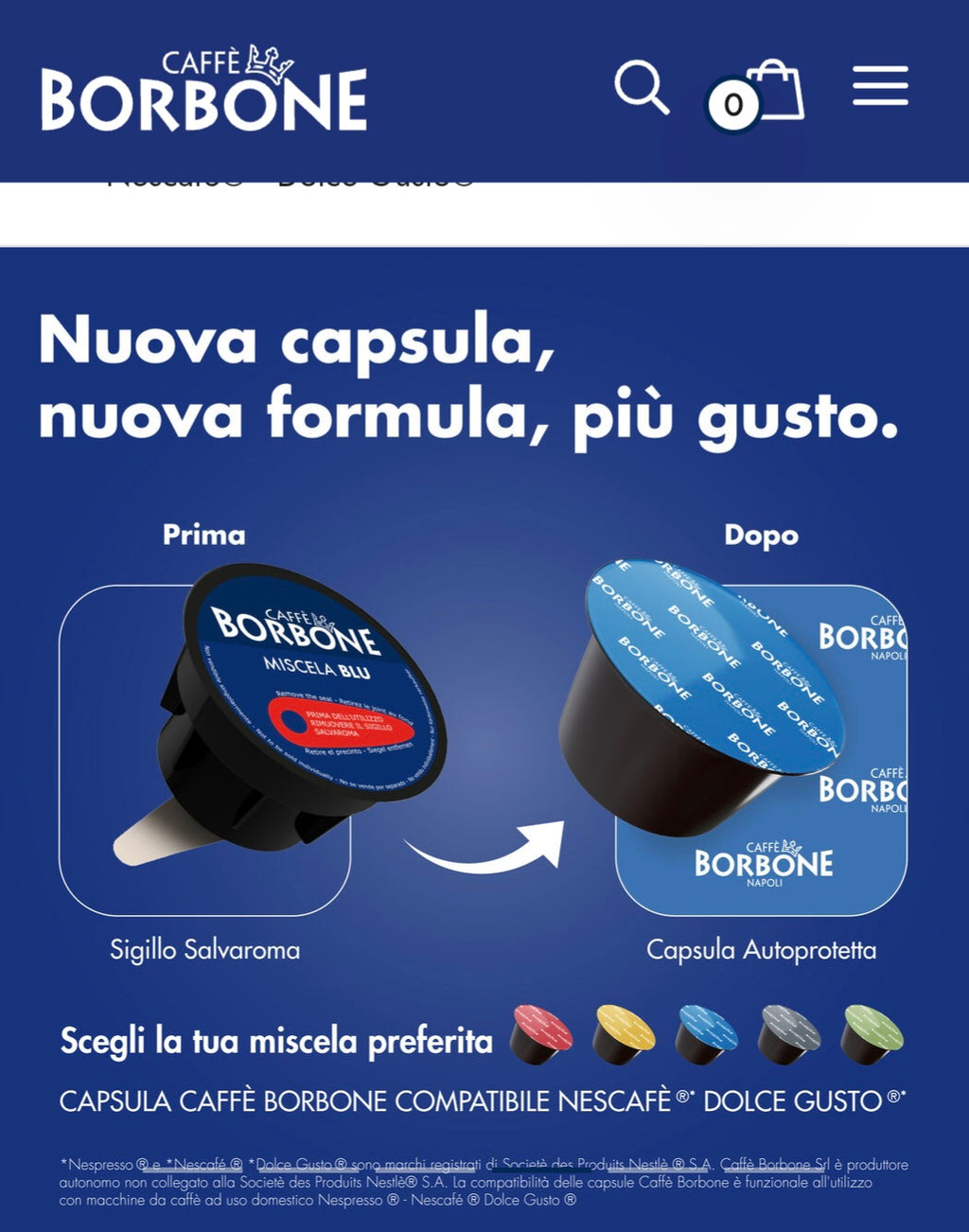 50 Nuove Capsule Borbone Compatibili con Macchine da Caffè Nescafè®* Dolce Gusto®* Miscela Blu