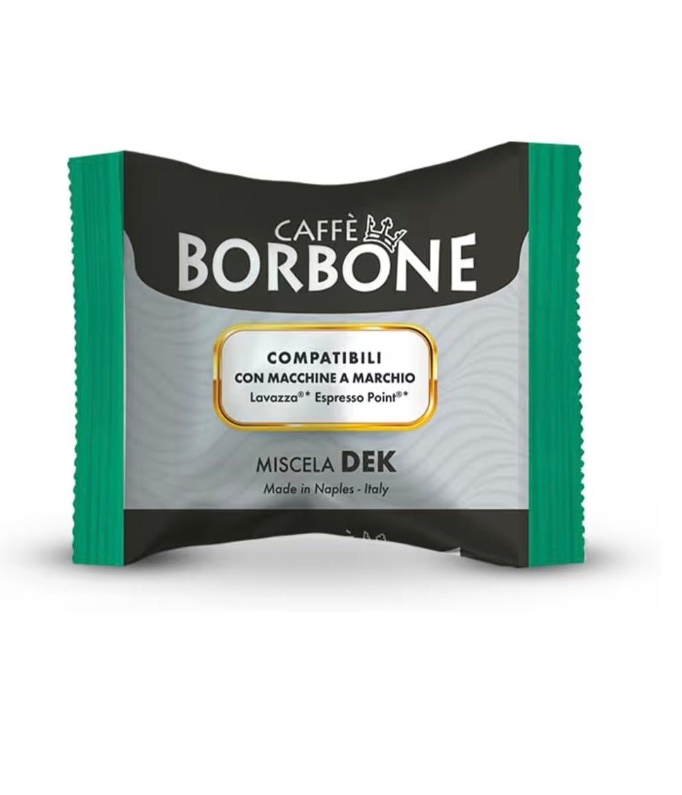 100 Capsule Borbone Miscela VERDE DEK
Compatibili con macchine a marchio Lavazza®* Espresso Point®*