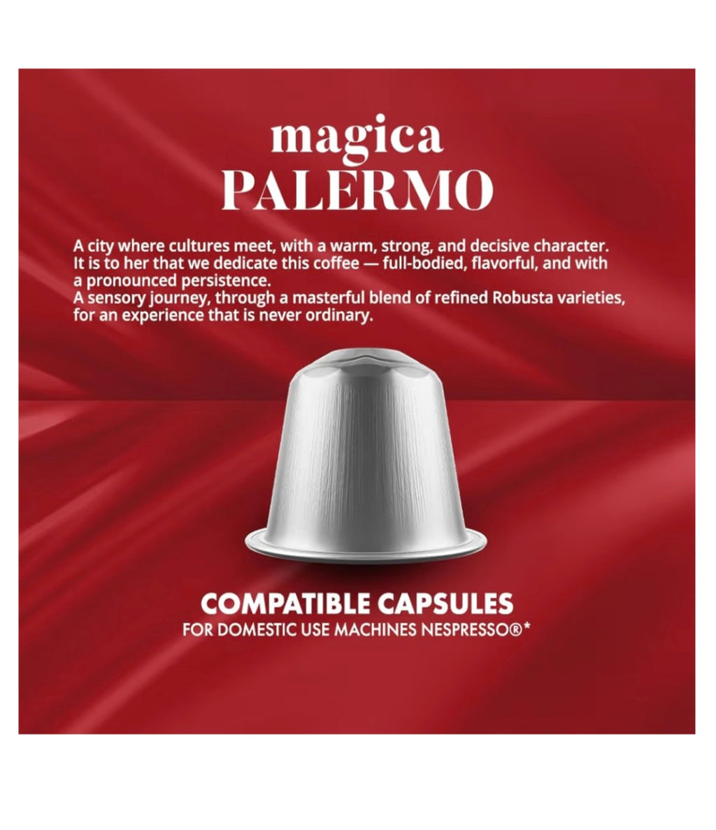 Nuove 100 Capsule in Alluminio COMPATIBILI con macchine Nespresso®* miscela Magica Palermo
